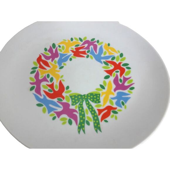 Vintage Toscany Greetings Dove Wreath Serving Platter Cake Plate 12" Christmas - Picture 6 of 6
